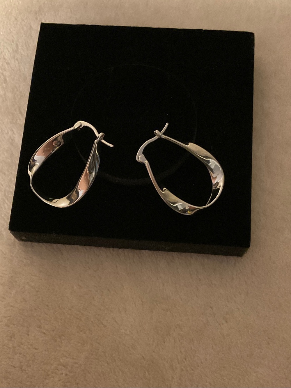 Polished Silver Twisted Hoop Earrings for Women
